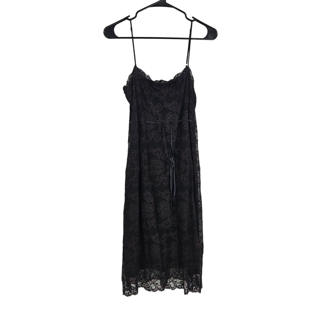 Vintage y2k Leigh Bantivoglio Slip Dress Black Lace Slinky Whimsigoth Goth Sz L